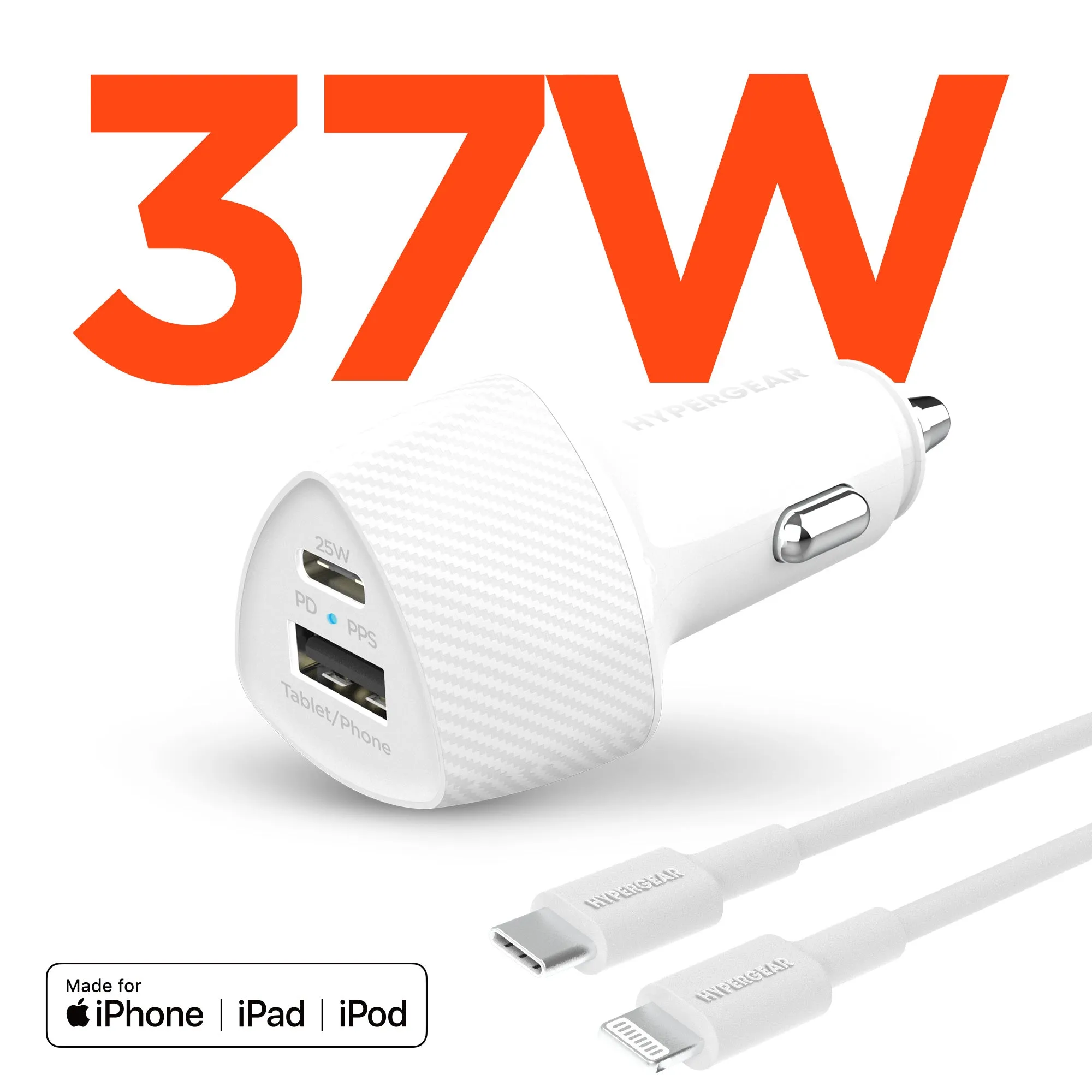 Speedboost 25W Usb-C Pd   12W Usb Fast Car Charger With Pps | Includes 4Ft Mfi Lightning Cable | White Dont Wait Save