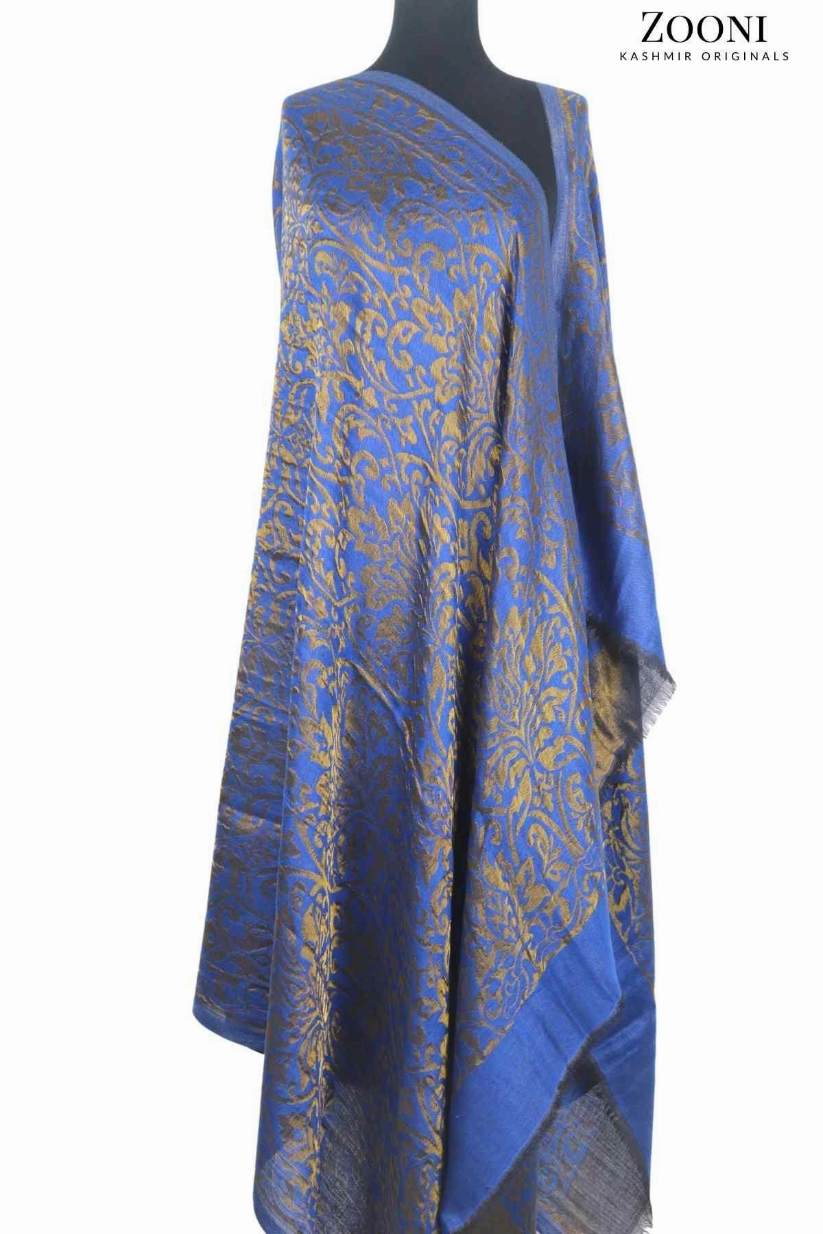 Superfine Cashmere Self Jacquard Moonlight Shimmer Shawl - Royal Blue Todays Mega Savings