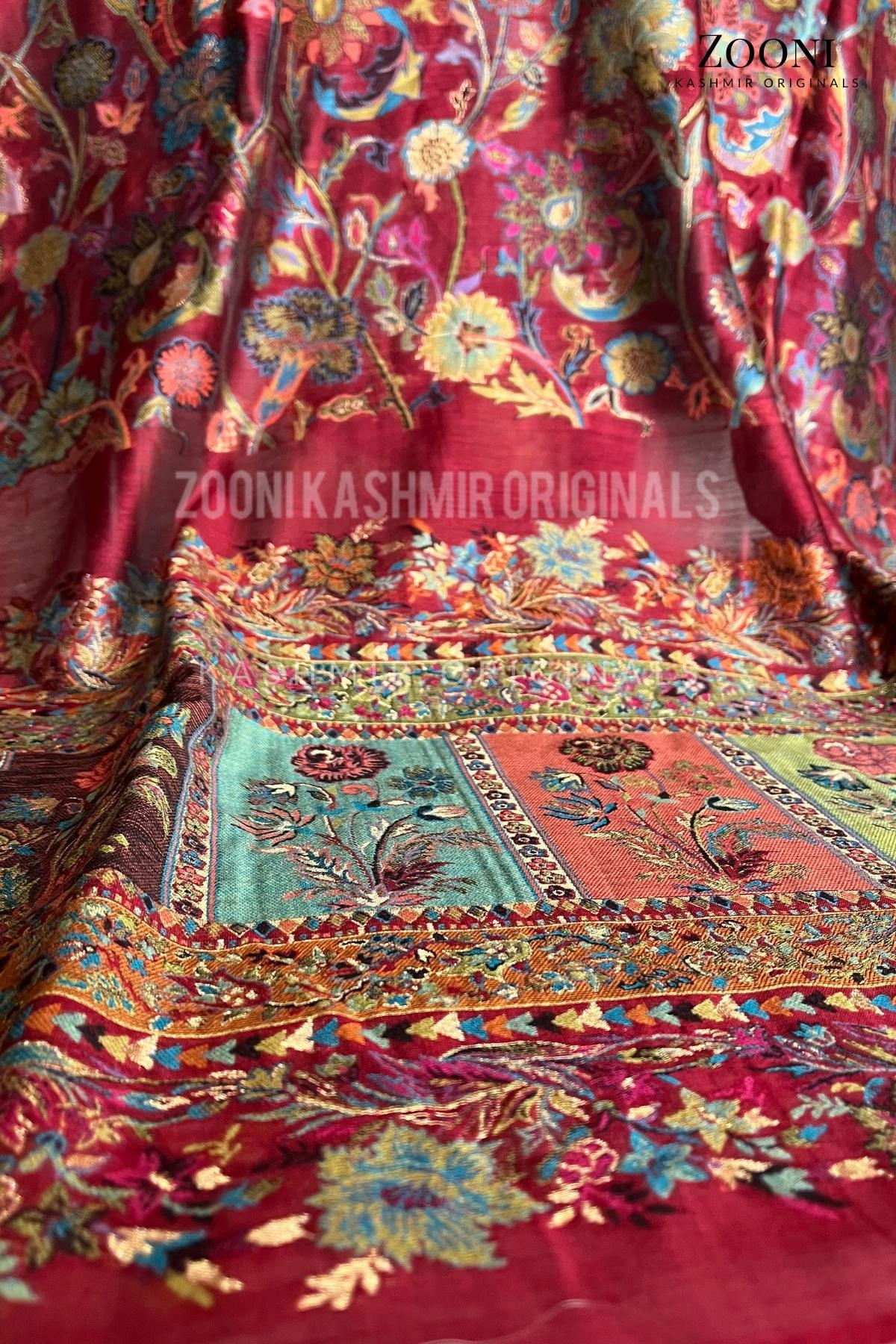 Superfine Kaani Jaamawar Silk Summer Shawl - Mexican Red Trending Hot Picks Exclusive Holiday Deal