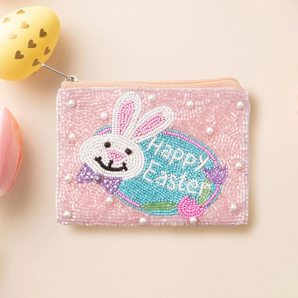 Happy Easter Message Easter Bunny Seed Beaded Mini Pouch Bag Clearance Alert Now Todays Special Picks