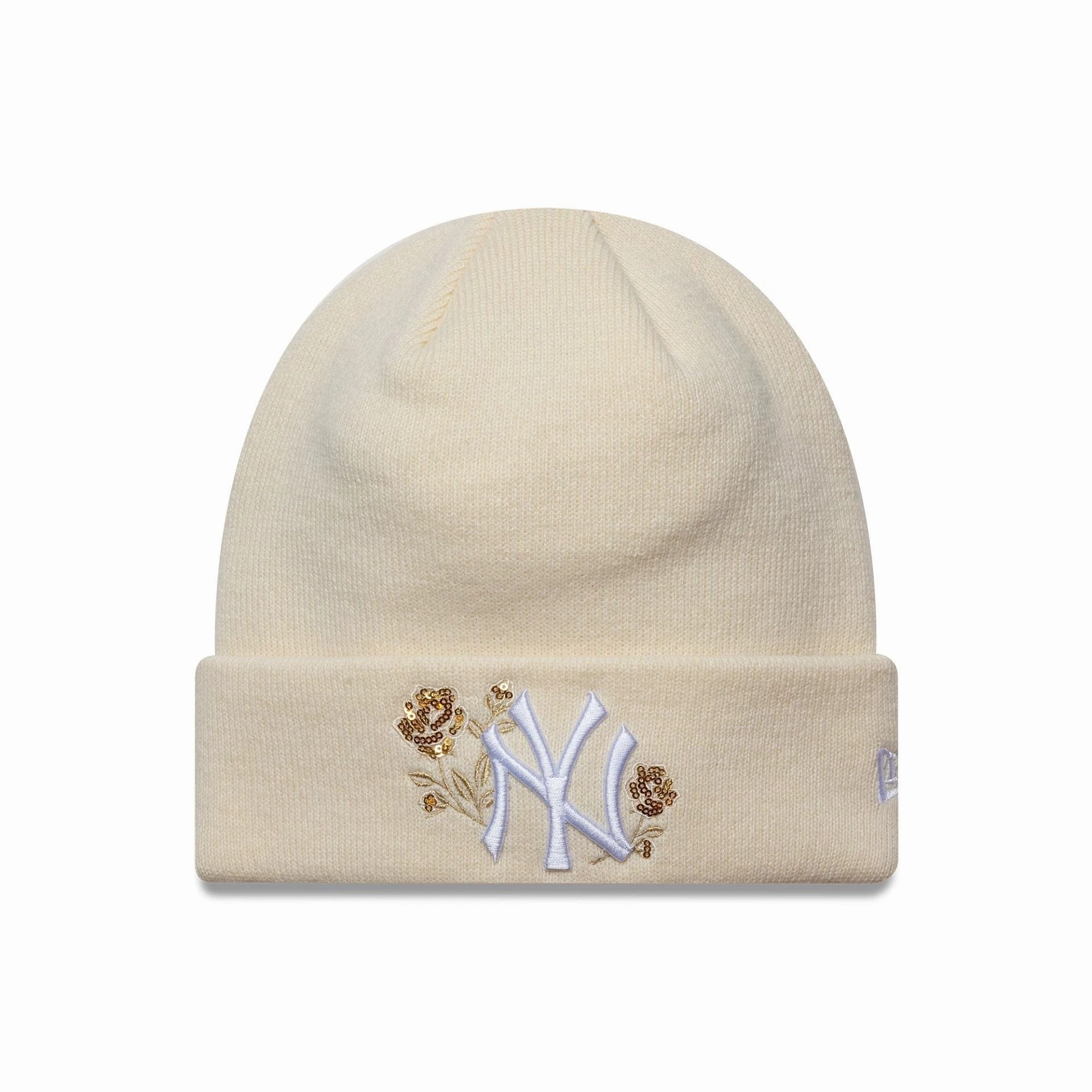 New York Yankees Mlb Sequin Rose Cream Cuff Knit Beanie Hat Trending Now Discount