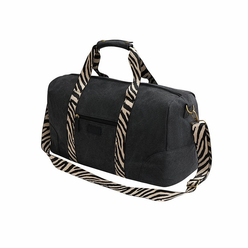 Clearance Savings Now Trending Hot Deal Escape Classic Canvas Weekender Bag With Zebra Print Straps  Black