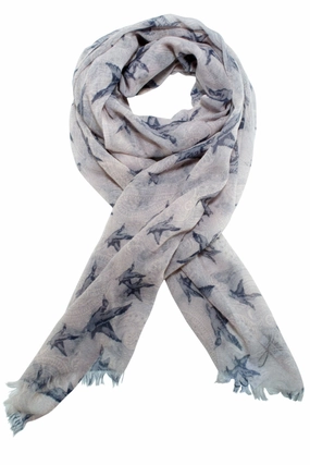 Hot Deal Alert Paisley Scarf From Besos With Bird Motif In Grey / Pastel Pink