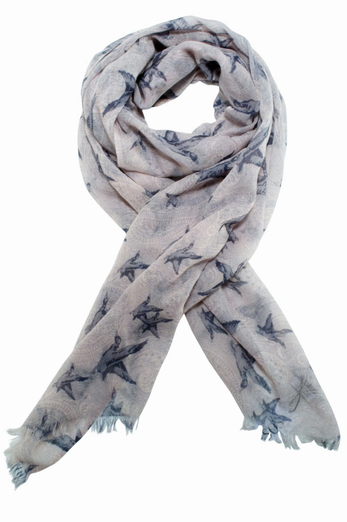 Hot Deal Alert Paisley Scarf From Besos With Bird Motif In Grey / Pastel Pink