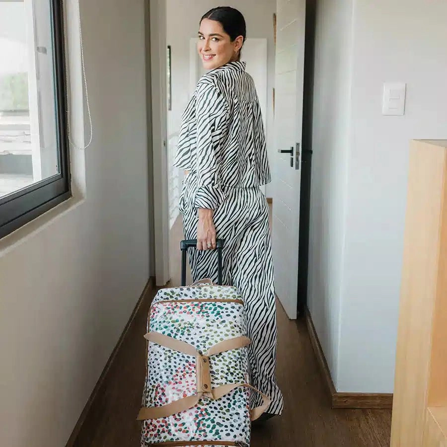 Thandana Laminated Fabric Wheeled Duffel Bag Sweet Deal Inside Clearance Alert Now