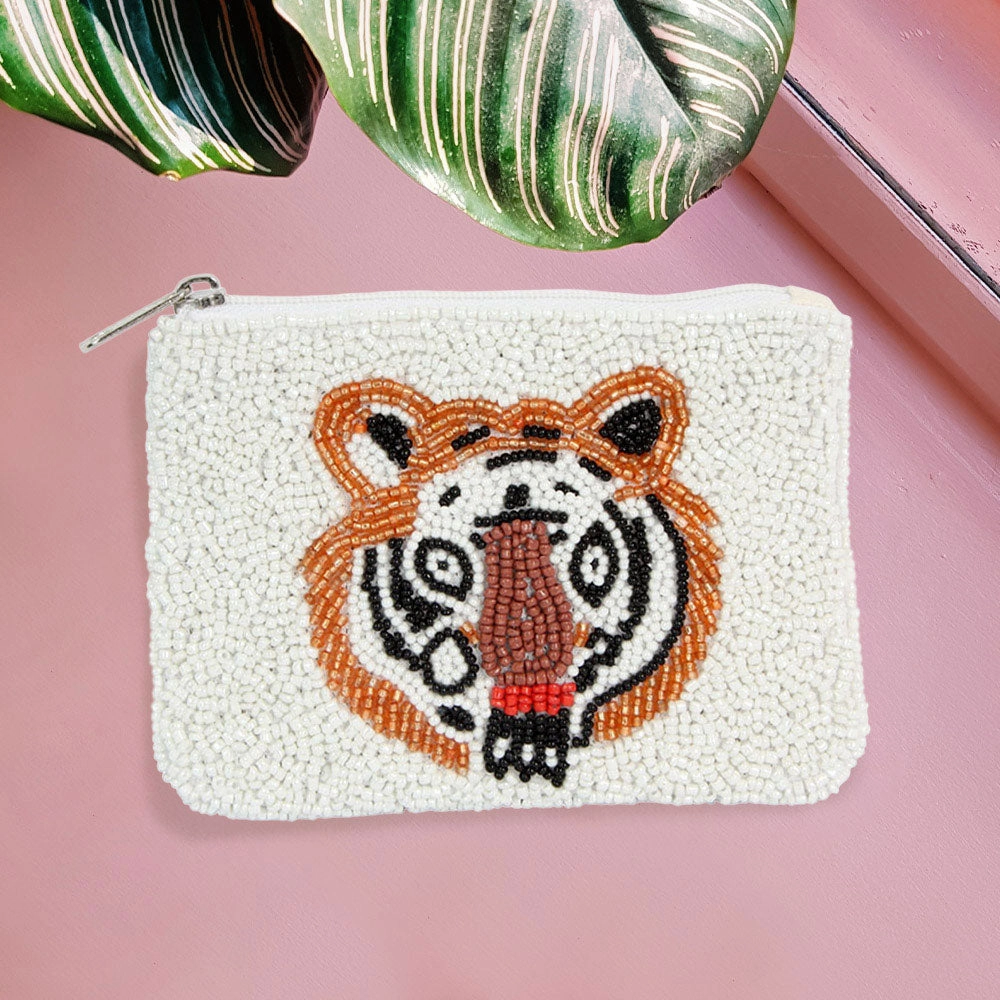 Seed Beaded Tiger Accented Mini Pouch Bag Daily Clearance Deal Today Only Hot Pick