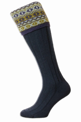Hj Hall Foxley Ladies Merino Wool Long Sock | Fairisle Pattern Top Today Only Offer