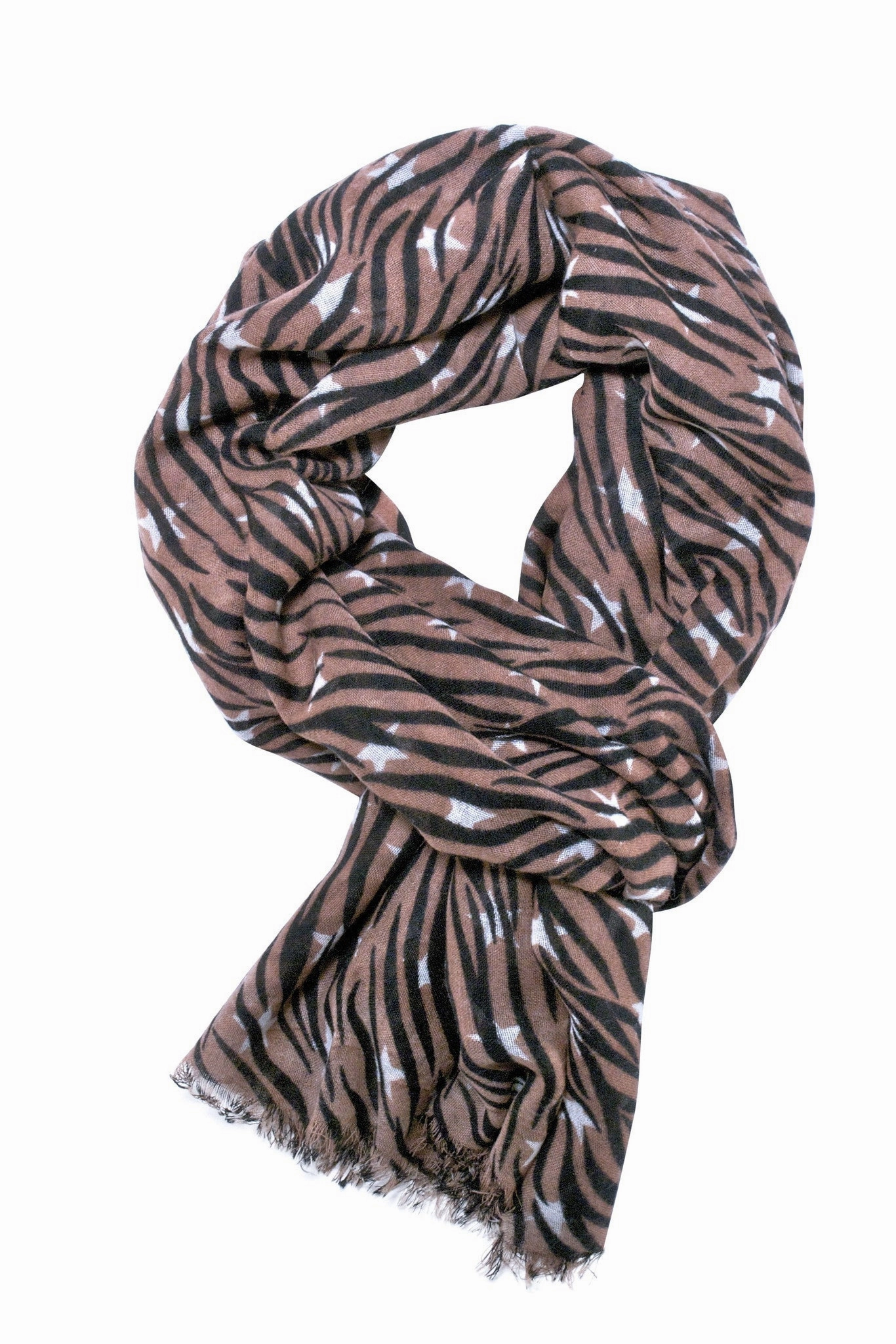 Shop the Savings Beautiful Zebra Print Scarf In Tobacco Brown, Black And Off-White Colour Combination