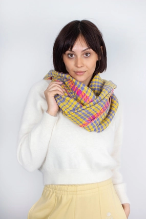 MustShop Sale Anna 603 Himalaya Check Print Scarf In Yellow Multi