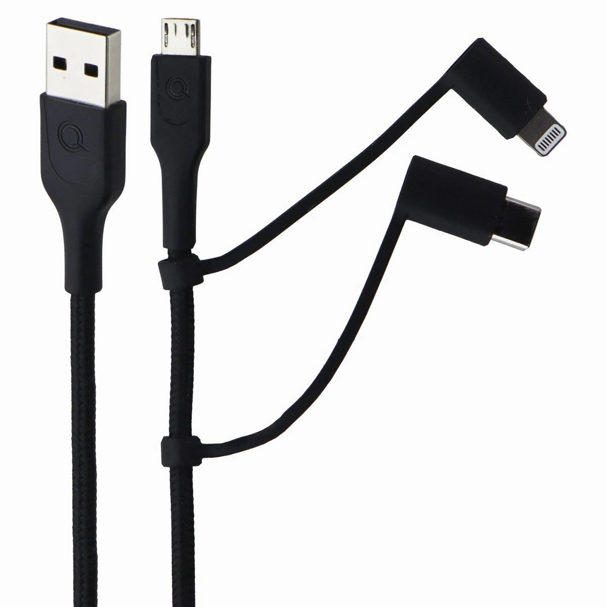 MustHave Deals Special Price Offer Quikcell 6Ft Usb-A To Micro Usb, Usb-C & Lightning 8-Pin Charging Cable - Black