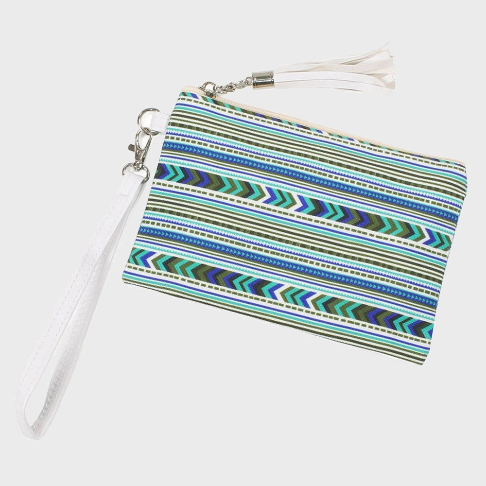 Dont Wait Save Today 7.75" X 5" Aztec Patterned Wristlet Pouch Bag