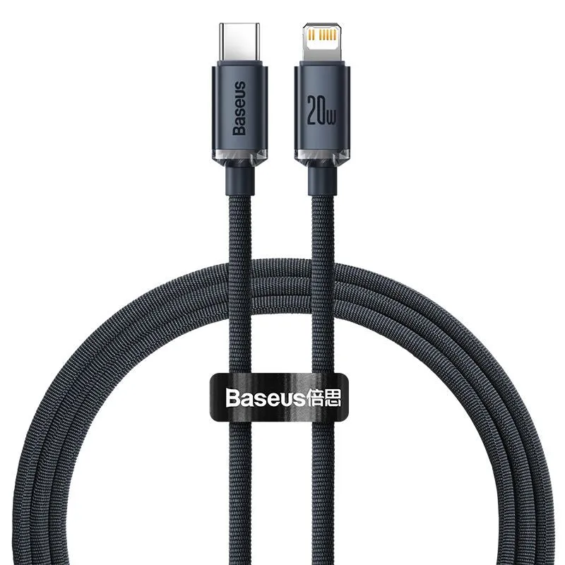 Grab Todays Deal Dont Miss Todays Deal Baseus Crystal Shine Series Fast Charging Data Cable Type C To Lightning 20W 1.2M Black -Cajy000201
