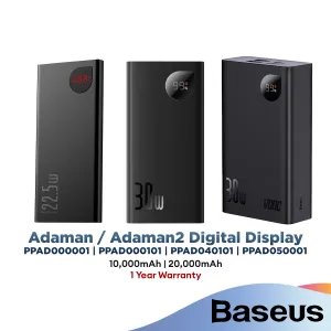 Baseus Adaman/Adaman2 Digital Display [Ppad000001/Ppad000101/Ppad040101/Ppad050001]  (10000Mah/20000Mah) Powerbank MustShop Sale