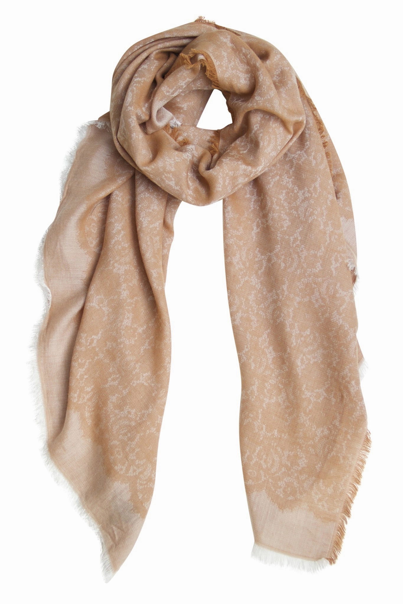 Unique Caramel-Coloured Shawl / Scarf With Floral Weaving Special Price Today Save Big Today