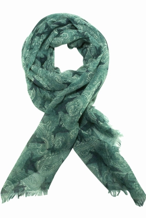 Dont Wait Save Paisley Scarf From Besos With Bird Motif In Grey / Green