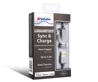 Verbatim 64828 120Cm Metallic 2-In-1 Cable - Black GiftWorthy Sale Deal Frenzy Today
