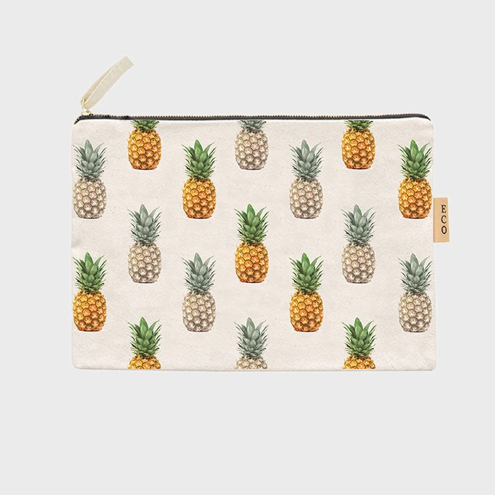 Pineapple Pattern Printed Cotton Canvas Eco Pouch Bag Exclusive Deal Inside