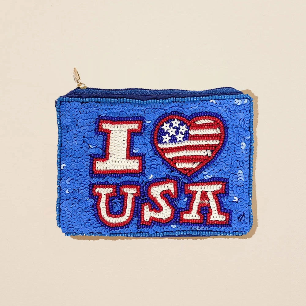 I Love Usa Message Seed Beaded Mini Pouch Bag Hot Deal Alert