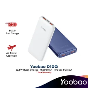 Yoobao D10Q 10000Mah 22.5W Super Fast Charge Slim Power Bank Support Pd/Scp/Fcp/Qc3.0 With Dual Outputs - Blue Trending Hot Deal