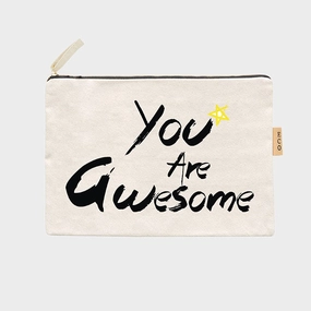 You Are Awesome Message Star Printed Cotton Canvas Eco Pouch Bag Trending Savings Now